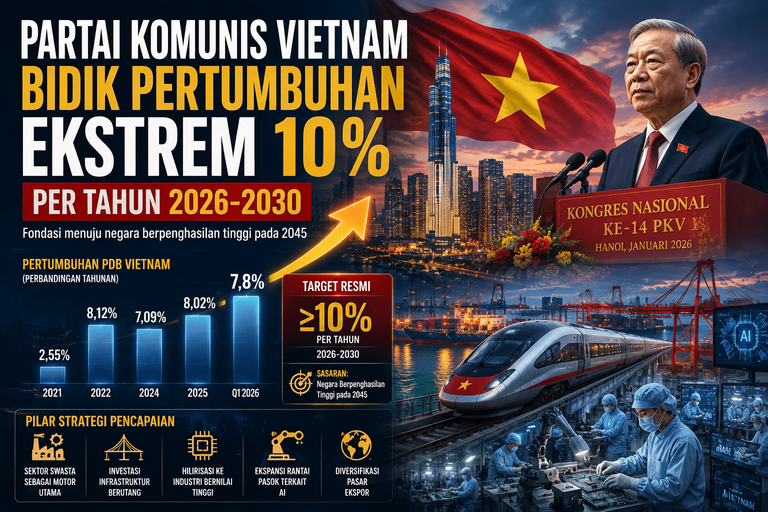 Partai Komunis Vietnam Bidik Pertumbuhan Ekstrem 10 Persen per Tahun 1 Partai Komunis Vietnam Bidik Pertumbuhan Ekstrem 10 Persen per Tahun