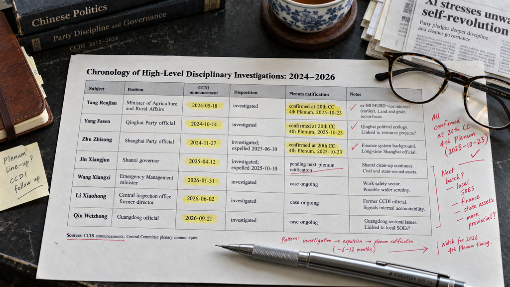 Ternyata Plenum Partai Komunis China 26 Oktober Fokus Disiplin Partai 6 Lembar kerja audit data redaksi merangkum linimasa penegakan disiplin partai dari 2024 hingga penetapan Pleno Kelima Oktober 2026.