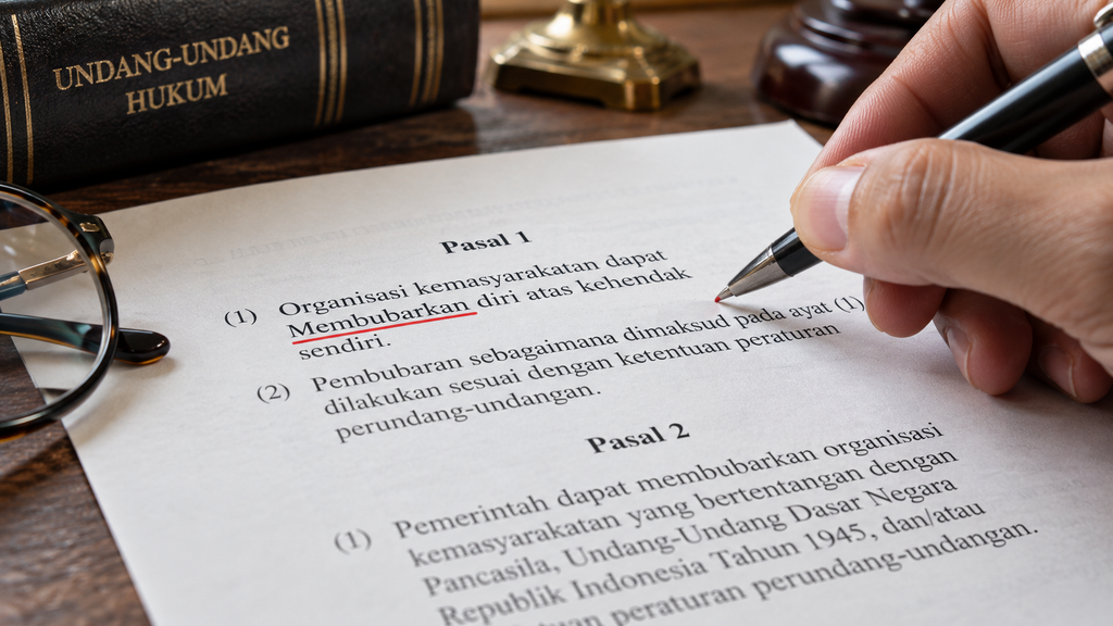 Seseorang menelusuri teks ketetapan MPRS pasal demi pasal dengan pulpen di atas meja kerja yang dipenuhi literatur hukum ketatanegaraan.
