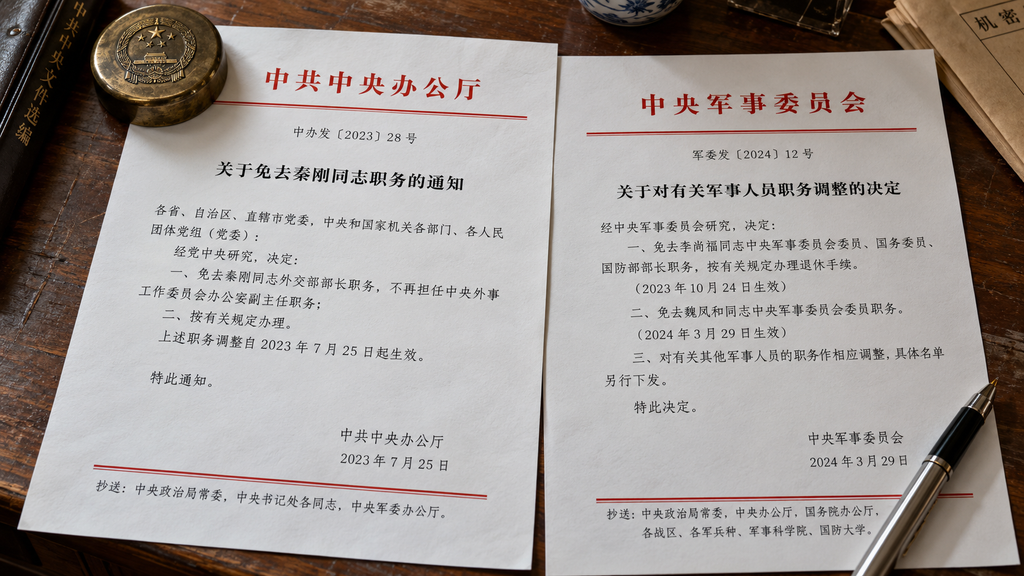 Ternyata Plenum Partai Komunis China 26 Oktober Fokus Disiplin Partai 5 Berkas arsip cetak komunike Pleno Ketiga 2024 dan Pleno Keempat 2025 memuat catatan pemberhentian anggota Komite Sentral.